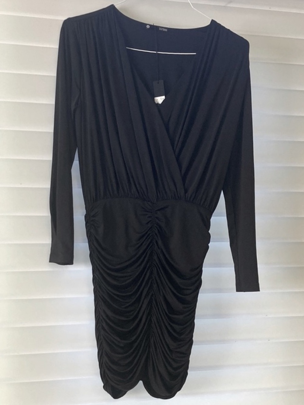 Revolve Krisa Long Sleeve Surplice Ruched Wrap Plunge Mini Dress Black Sz XS NWT